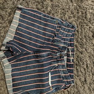Red and white striped jean shorts